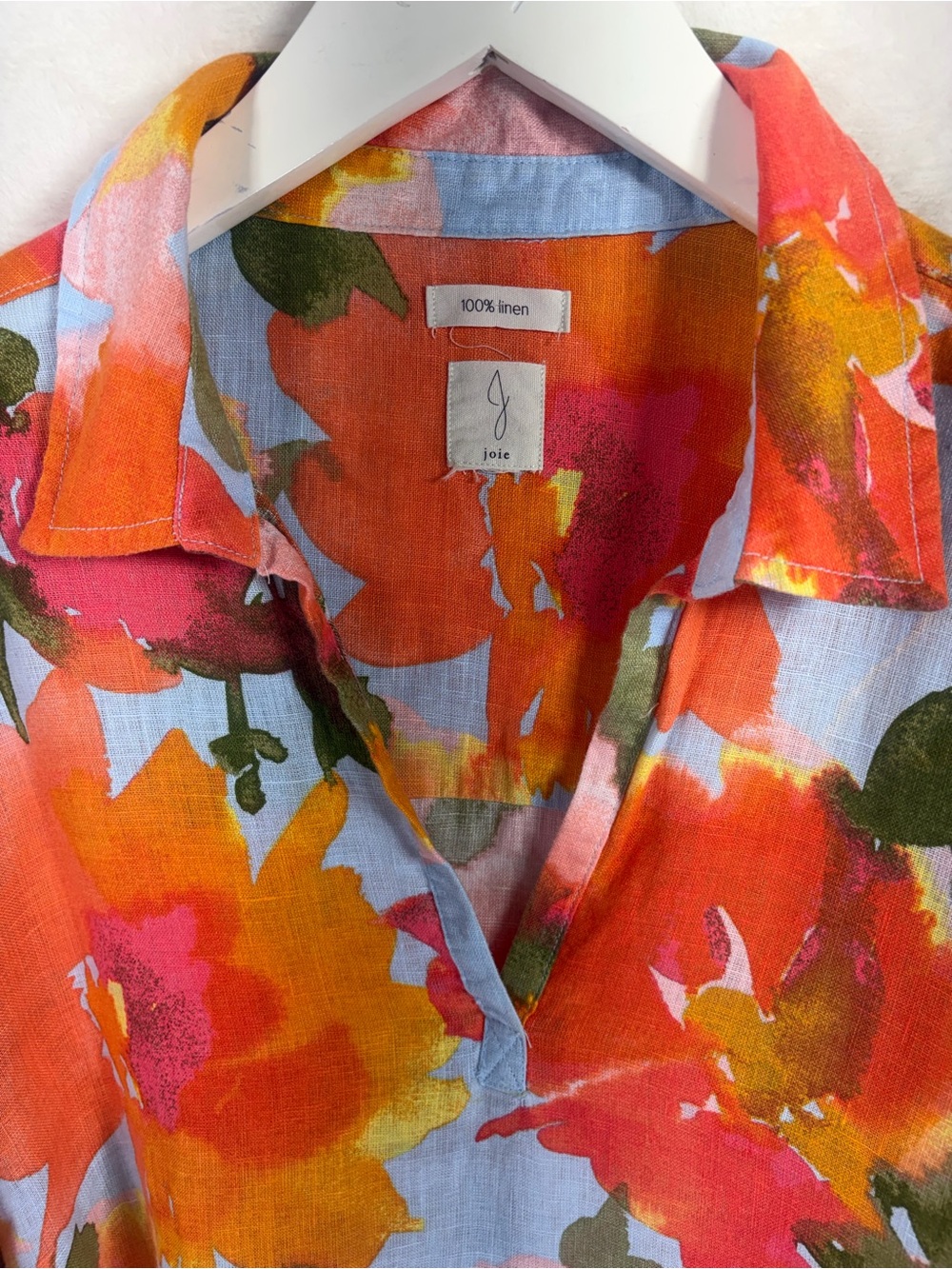 JOIE Light Blue Floral 100% linen Linen Tunic Top over size - Picture 9 of 12